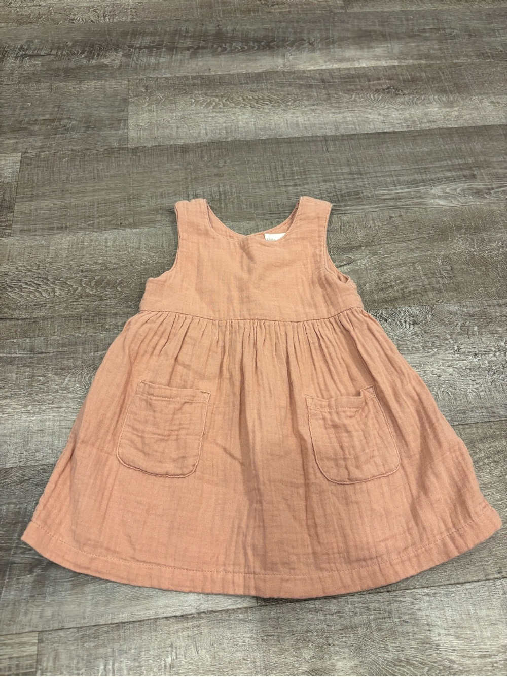 Girls Peach Sleeveless Pocket Dress